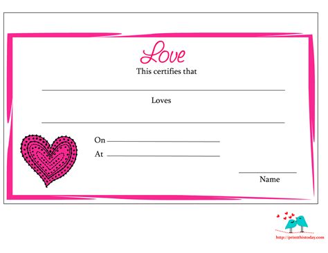 Valentine Certificate Templates