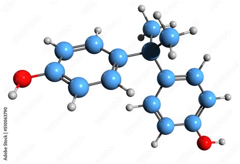 3D image of Bisphenol A skeletal formula - molecular chemical structure of BPA isolated on white ...