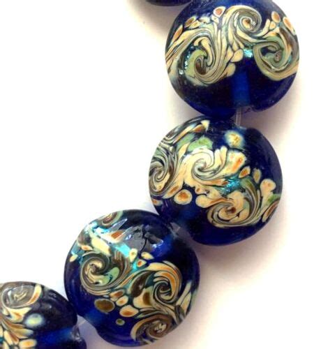 Handmade Lampwork Glass Beads 15 Mm Lentil Sparkling Blue 4 Beads A4s Ebay