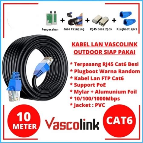 Kabel Lan Vascolink Cat6 FTP STP Outdoor 10 Meter Siap Pakai Cat 6 10M