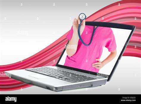 Nurse Reaching Out From Laptop Showing Stethoscope Stock Photo Alamy