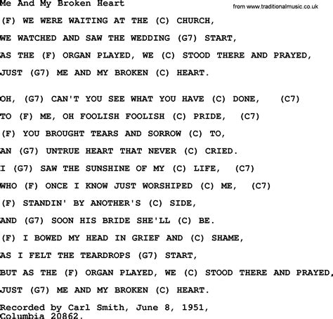 Hank Williams Song Me And My Broken Heart Lyrics And Chords