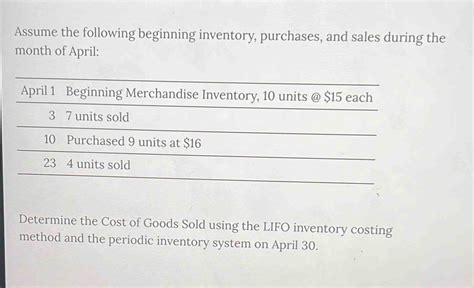 Solved Assume The Following Beginning Inventory Purchases And Sales