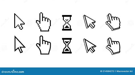 Pixel Cursors Icons Hand Arrow Hourglass Vector Image Stock Vector