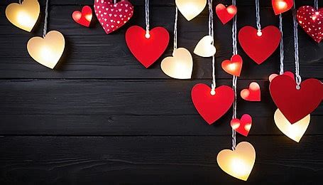 Hanging Hearts On Red Background With Copy Space Hanging Hearts Happy