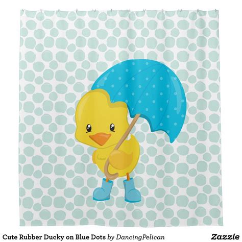 Cute Rubber Ducky On Blue Dots Shower Curtain Zazzle Rubber Ducky