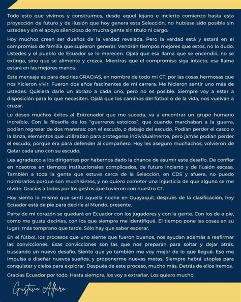 La emotiva carta despedida de Gustavo Alfaro El Gráfico