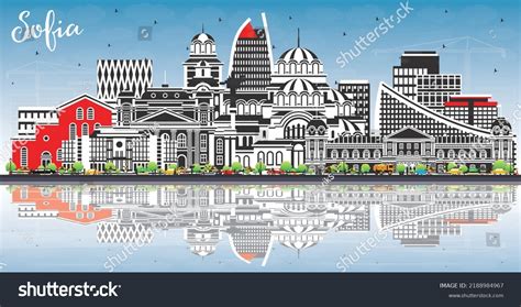 Sofia Bulgaria City Skyline Color Buildings Stock Vector Royalty Free