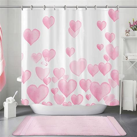 Romantic Valentine S Day Shower Curtain Set Pink Hearts On White