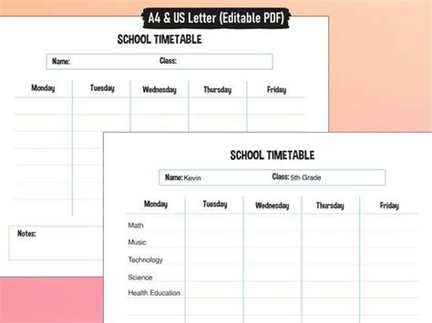 Editable Timetable Printable Class Schedule Template PDF | A4 & US ...