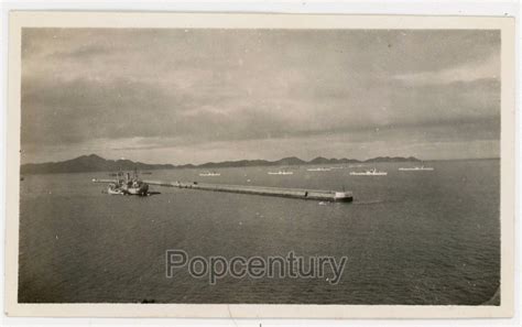 Photograph 1938 China Chefoo Breakwater Us Navy Ships Panoramic View