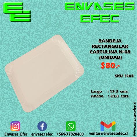 BANDEJA RECTANGULAR CARTULINA N08 UNIDAD Envases EFEC