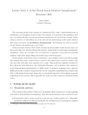 4021 Notes 02 Lecture Notes 2 A One Period Search Model Of