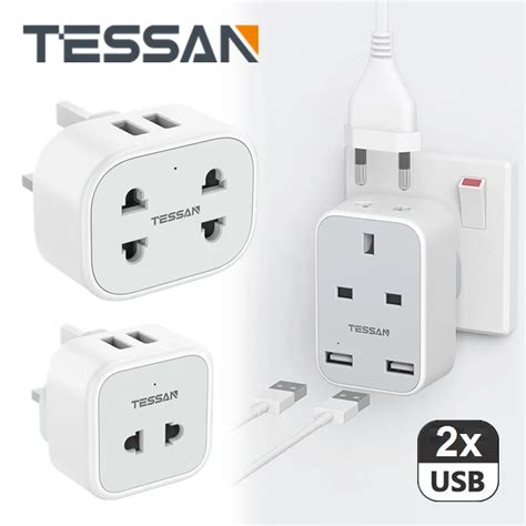 Tessan Shaver Plug Uk Power Strip Pin To Pin Plug Socket With Usb