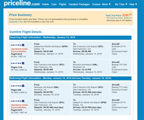 FARE GONE United 395 Dallas Phoenix Salt Lake City Honolulu