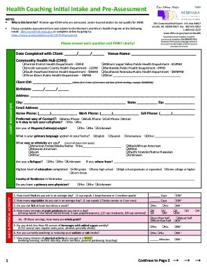 Fillable Online Dhhs Ne Health Coach Intake Form Templatefree Pdf