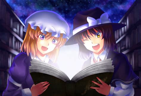 Safebooru Girls Blonde Hair Book Bow Brown Eyes Brown Hair Hat Library Maribel Hearn Multiple