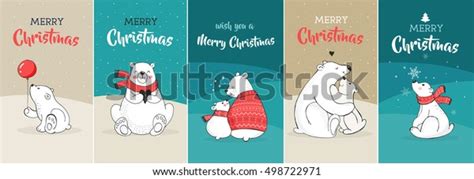 Hand Drawn Cute Polar Bears Merry Stock Vector Royalty Free 498722971