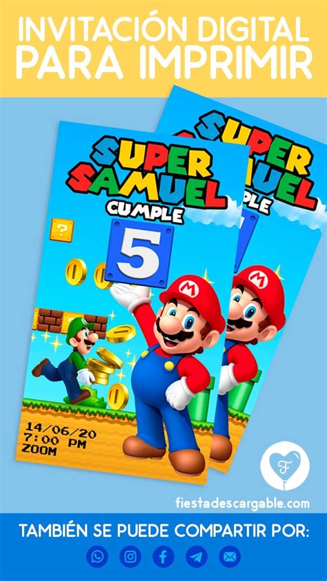 Invitaci N Digital De Mario Bros Para Imprimir Y Whatsapp