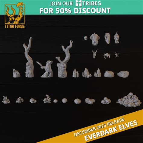 3d Printable Everdark Elves Bases By Titan Forge Miniatures