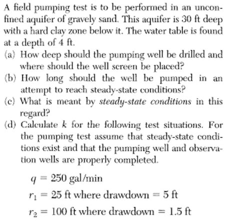 Solved A Field Pumping Test Is To Be Performed In An Uncon Chegg