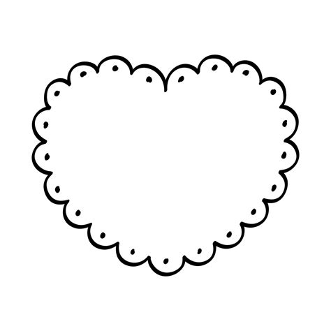 Heart Scalloped Frame Doodle Line Art Illustration Clipart