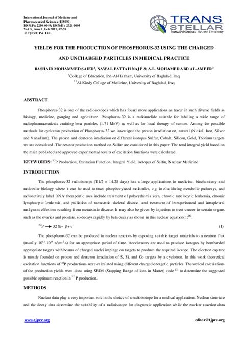 (PDF) YIELDS FOR THE PRODUCTION OF PHOSPHORUS-32 USING THE CHARGED AND ...