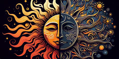 Psychedelic Patterns Featuring Sun and Moon Stock Illustration - Illustration of world ...