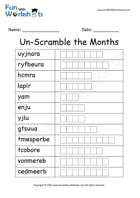 Free Printable Worksheets -kg month of year Archives - FUN with ...