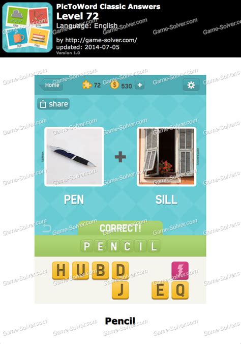 Pictoword Classic Level 72 Game Solver