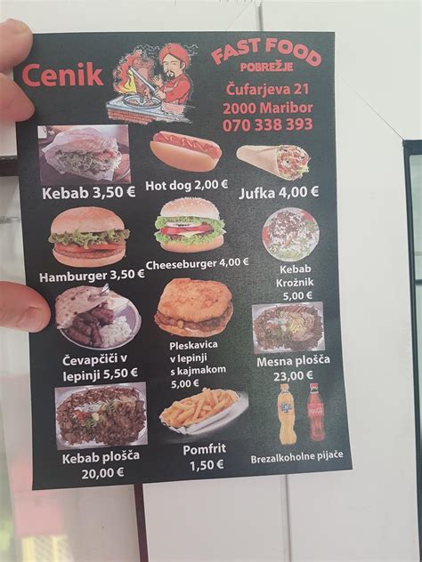 Menu at FAST FOOD POBREŽJE, gostinstvo, Rushiti Rushit s.p., Maribor