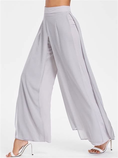 30 OFF Chiffon Overlay Wide Leg Trousers Rosegal