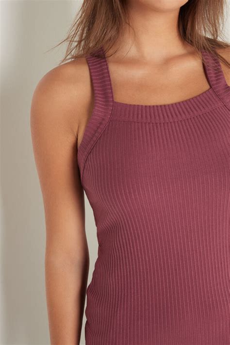 Rib Knit Halter Cut Tank Top Tezenis