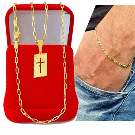 Corrente Pulseira E Pingente Cruz Moeda Antiga Masculina Cm Shopee