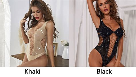 Sexy Fishnet Sparkle Rhinestone Hollow Jumpsuit Naughty Outfits Underwear Teddy Lingerie One