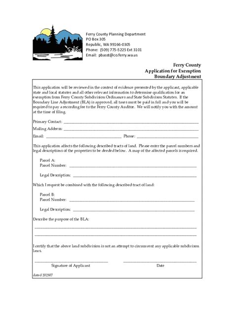 Fillable Online Ferry County Boundary Line Adjustment BLA Process