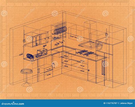 Kitchen Plan - Retro Blueprint Royalty-Free Stock Photography ...