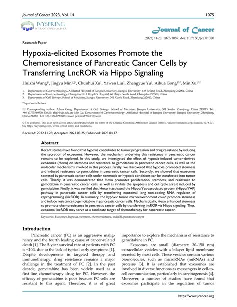 Pdf Hypoxia Elicited Exosomes Promote The Chemoresistance Of