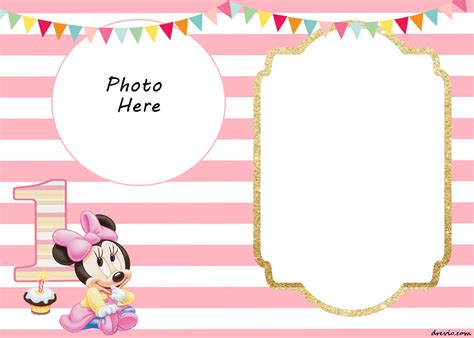 FREE Printable Minnie Mouse 1st Birthday Invitation TemplateBlank