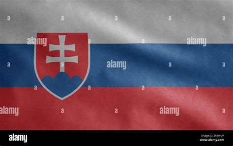 Slovak Flag Waving In The Wind Close Up Of Slovakia Banner Blowing