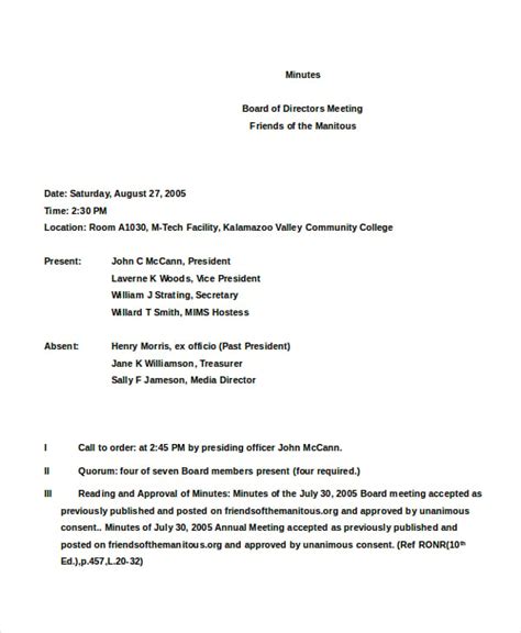 Board Of Directors Meeting Minutes Template Atlanticcityaquarium