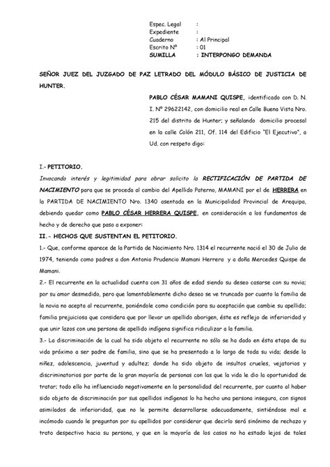 Modelo De Demanda Rectificacion De Acta De Nacimiento Pdmrea The Best