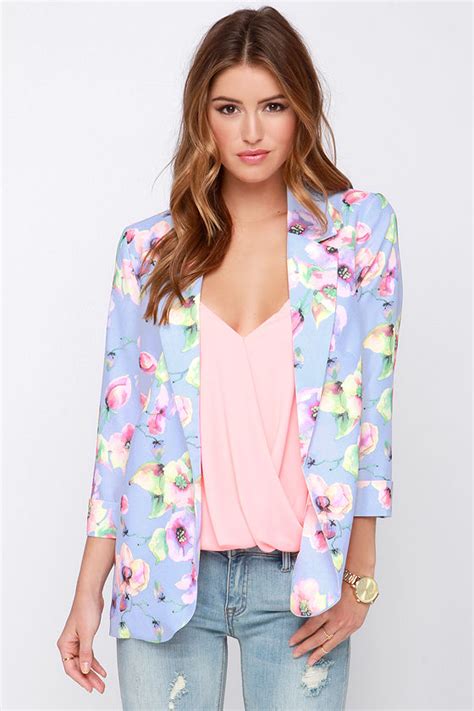 Chic Lavender Blazer Floral Print Blazer Open Front Blazer 6400