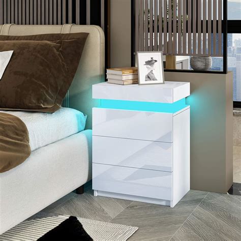 Bestwanted High Gloss Bedside Table 3 Drawers Modern Bedside Cabinet