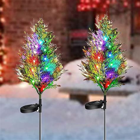 Solar Garden Christmas Tree Stake Lights 2 Pack Solar Power Yard Decoration Led