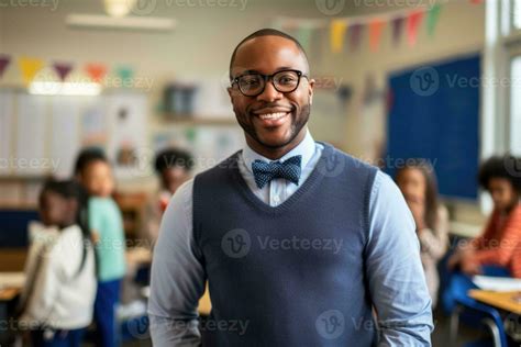 Smiling African American Man Wearing Glasses Teaching In Classroom Ai