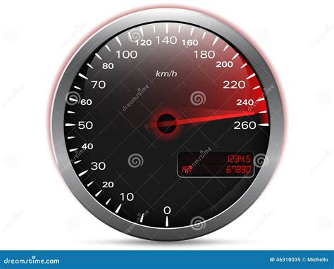 Speedometer Showing Maximum Speed With Needle In Red Stock Vector