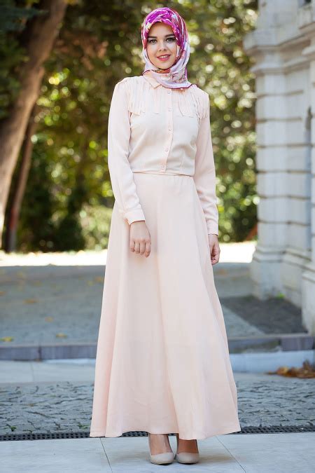 Neva Style Salmon Pink Hijab Dress 5091smn