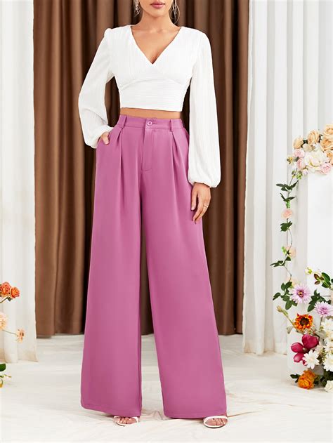 Shein Tall Pantalones De Pierna Ancha De Talle Alto Con Fruncido Mode