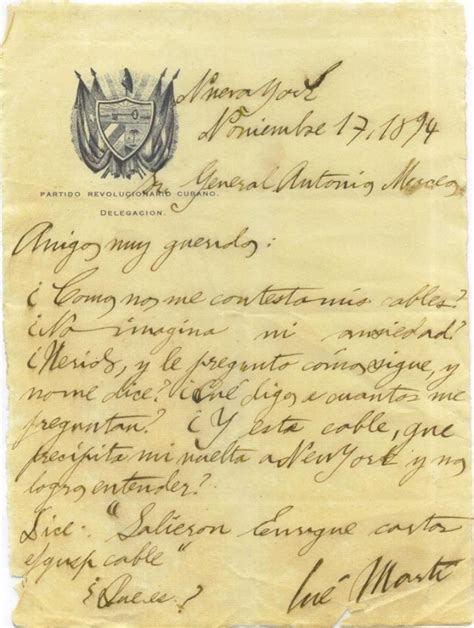 Carta Original Del Pu O Y Letra De Jos Mart A Antonio Maceo